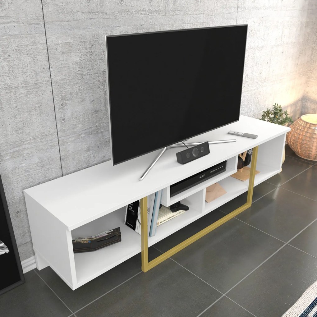 Móvel TV Asal – Branco e Dourado – 150x35,2x40 cm