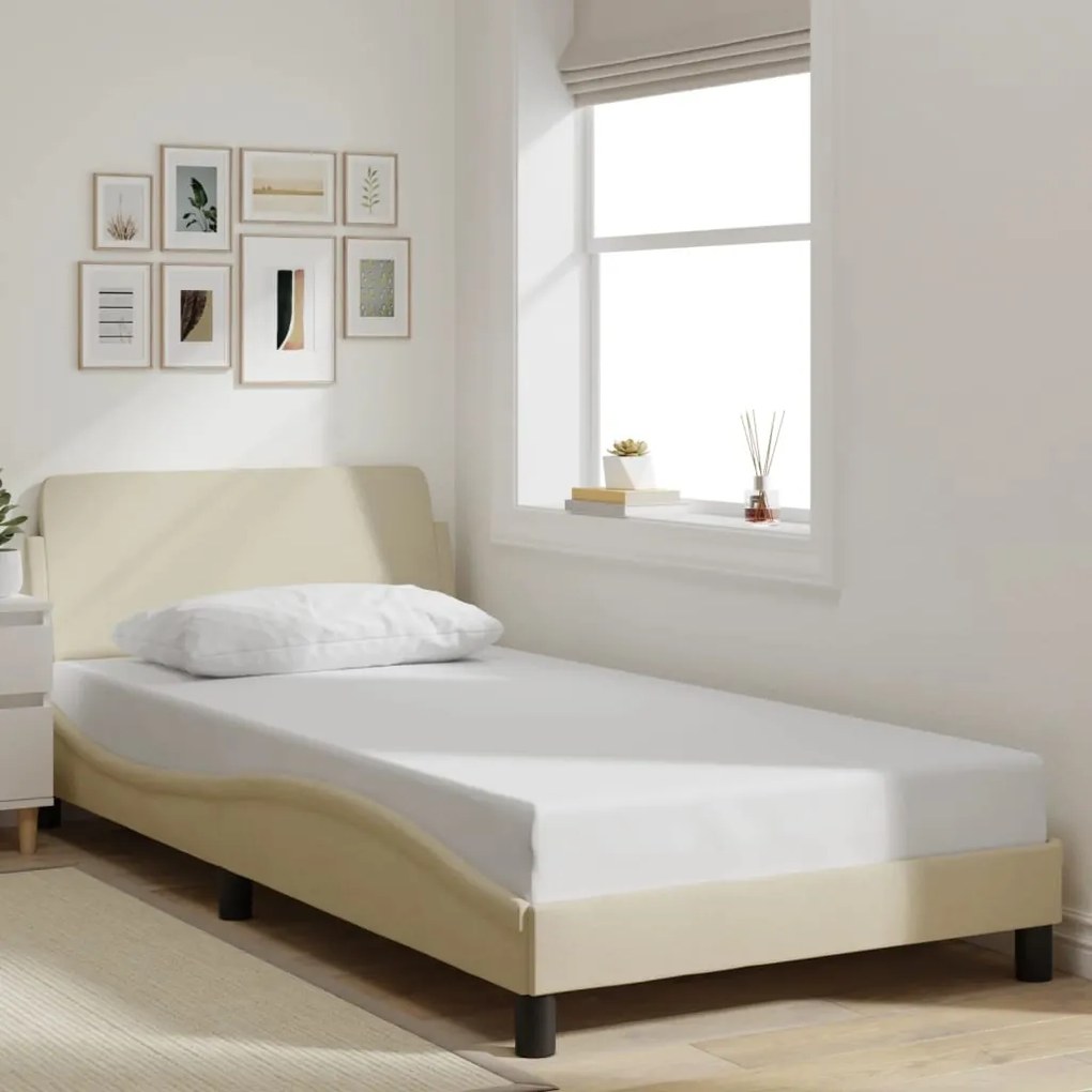 Estrutura de cama c/ cabeceira 100x200 cm tecido cor creme