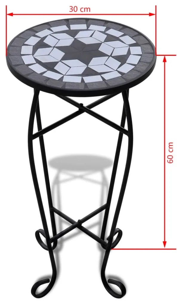Mesa de apoio para plantas em mosaico preto e branco
