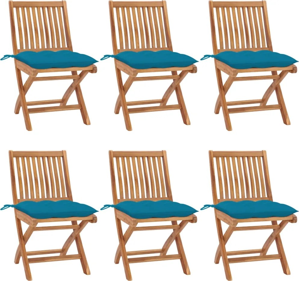 vidaXL Cadeiras de jardim dobráveis c/ almofadões 6 pcs teca maciça