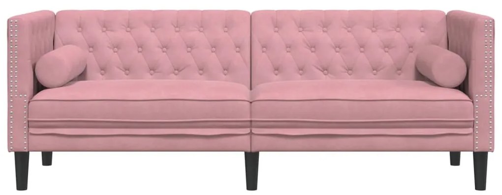 Sofá chesterfield com rolos 3 lugares veludo rosa