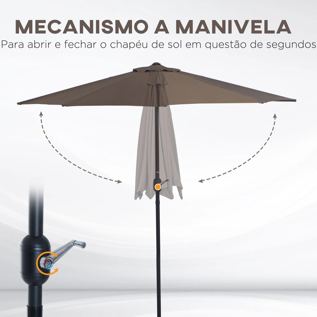 Guarda-sol Semicircular com Manivela – Ombrelle Murale – Marrom – 269x
