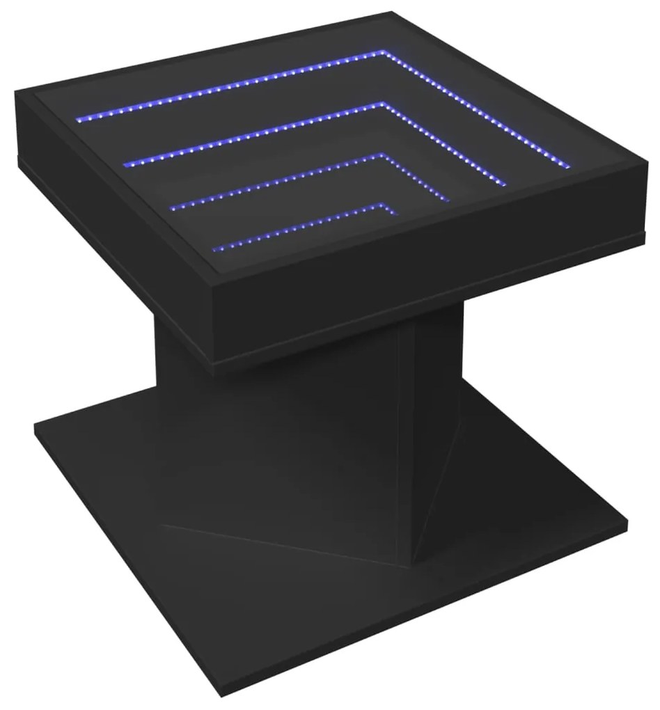 Mesa de centro c/ LEDs 50x50x45cm contraplacado preto brilhante