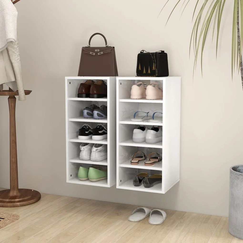 vidaXL Sapateiras 2 pcs 31,5x35x70 cm contraplacado branco brilhante