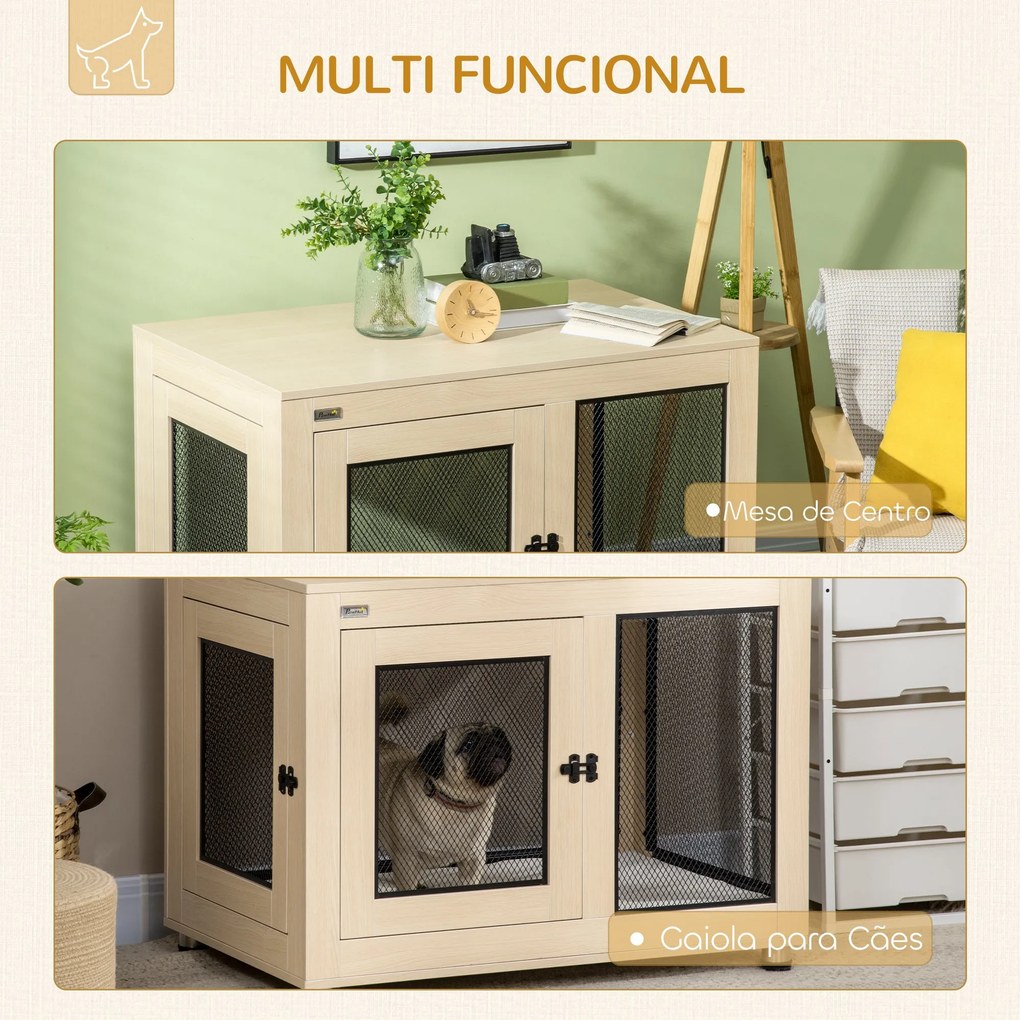 PawHut Gaiola para Cães de Madeira Mesa de Centro 94x60x71,5cm Móvel c