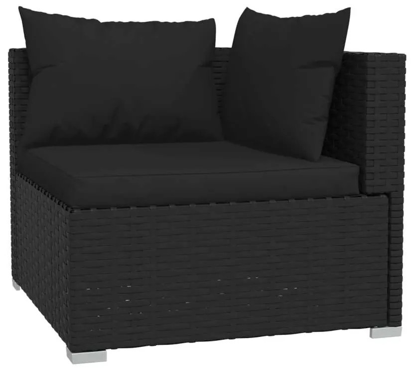 4 pcs conjunto lounge de jardim c/ almofadões vime PE preto