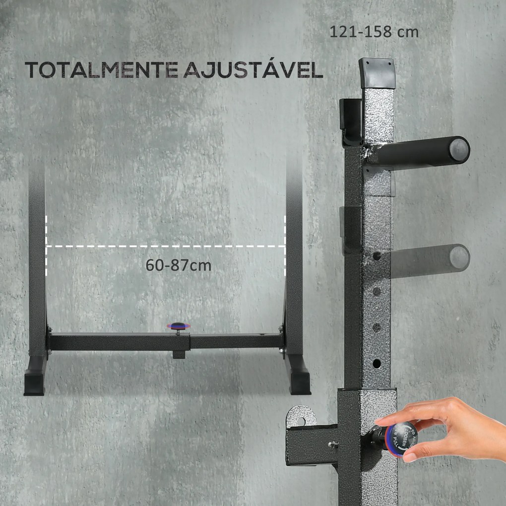 Suporte para Barras de Pesos com Largura e Altura Ajustáveis Suporte de Musculação com Estrutura de Aço 60-87x65x121-158 cm Preto