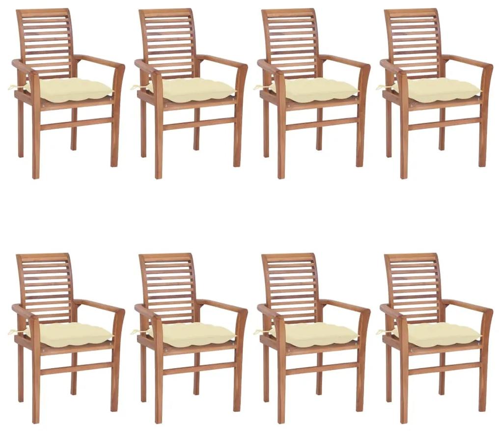 Cadeiras de jantar 8 pcs c/ almofadões branco nata teca maciça