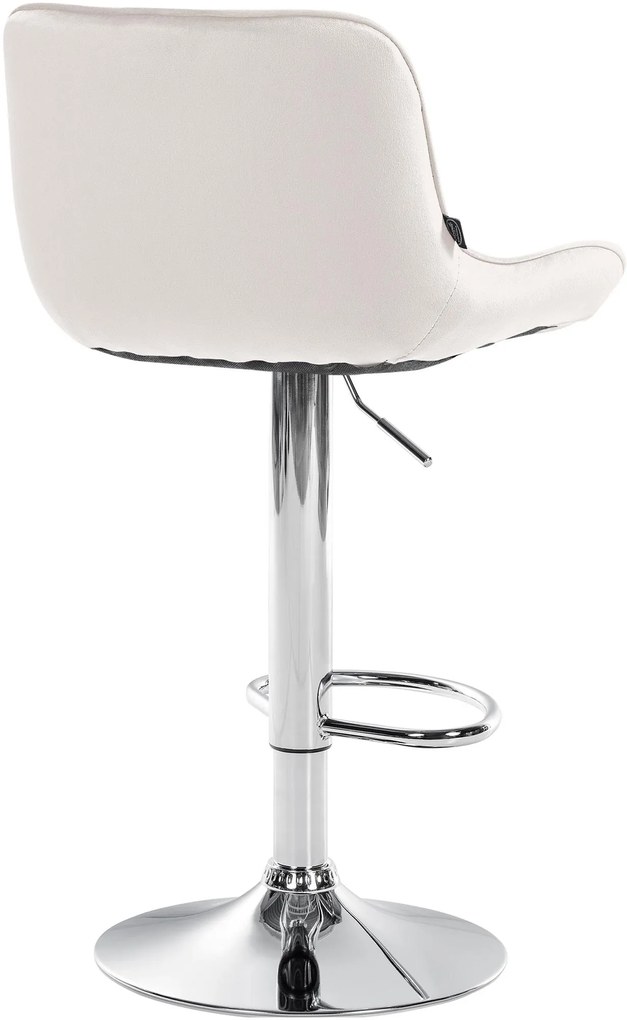 Banco alto em veludo com estrutura prateada 85-106 x 49 x 51 cm cor creme