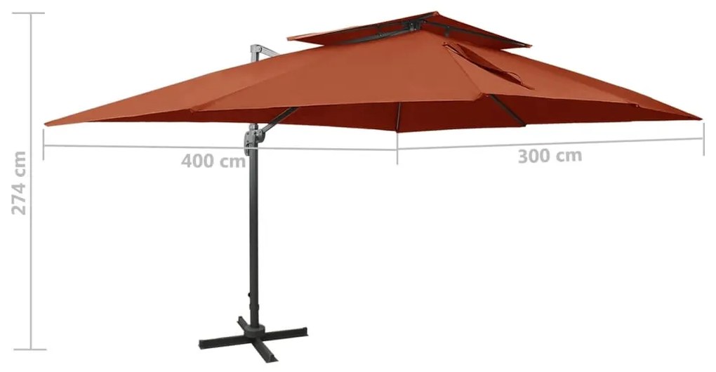 Guarda-sol jardim cantilever toldo duplo 400x300 cm terracotta