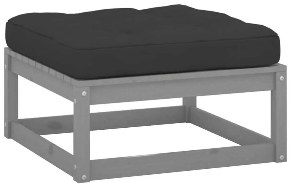 805727 vidaXL Apoio de pés p/ jardim c/ almofadão pinho maciço cinzento