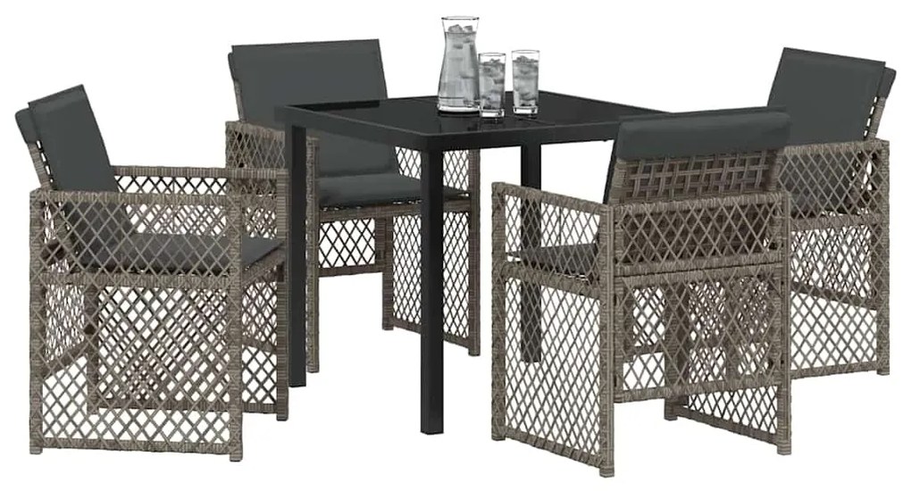 Conjunto de Jantar de Jardim vidaXL 5 Peças com Almofadas Cinza Vime
