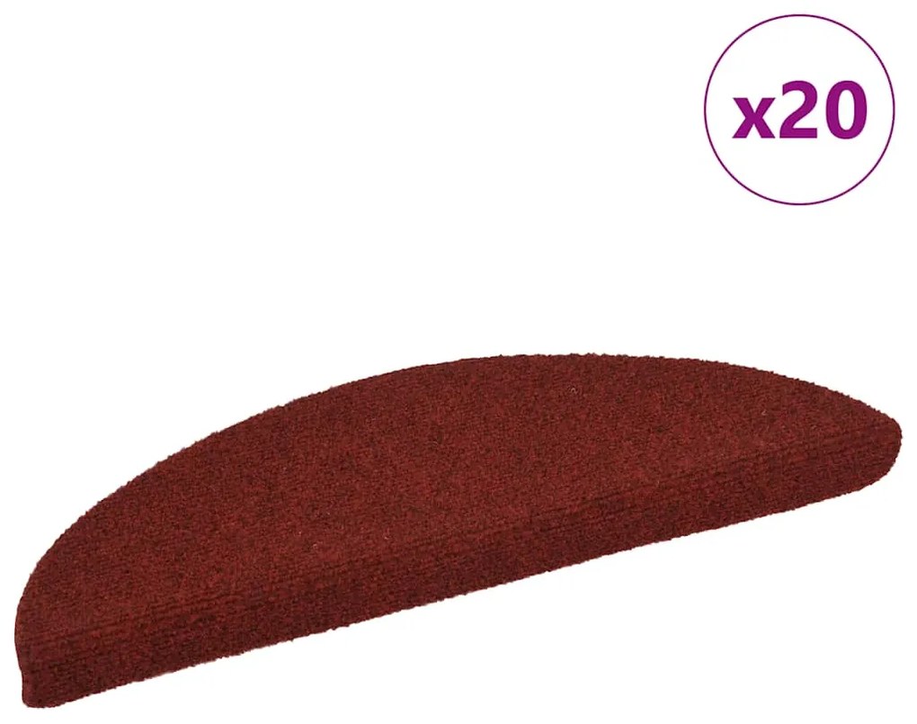 vidaXL Tapetes de escada autoadesivos 20 peças 56x17x3 cm vermelho bordô meia-lua