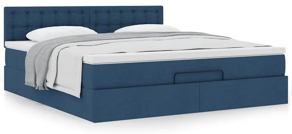 Estrutura de cama otomana com colchão 160x200 cm tecido azul