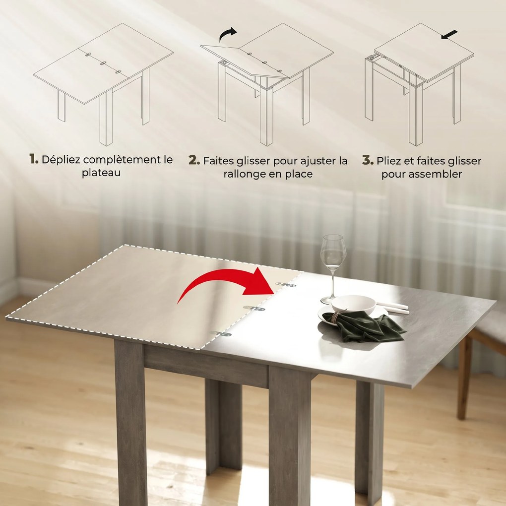 Mesa de Jantar Extensível Retangular, 140 x 80 x 77,5 cm, Para 4 a 6 Pessoas, Cinzenta