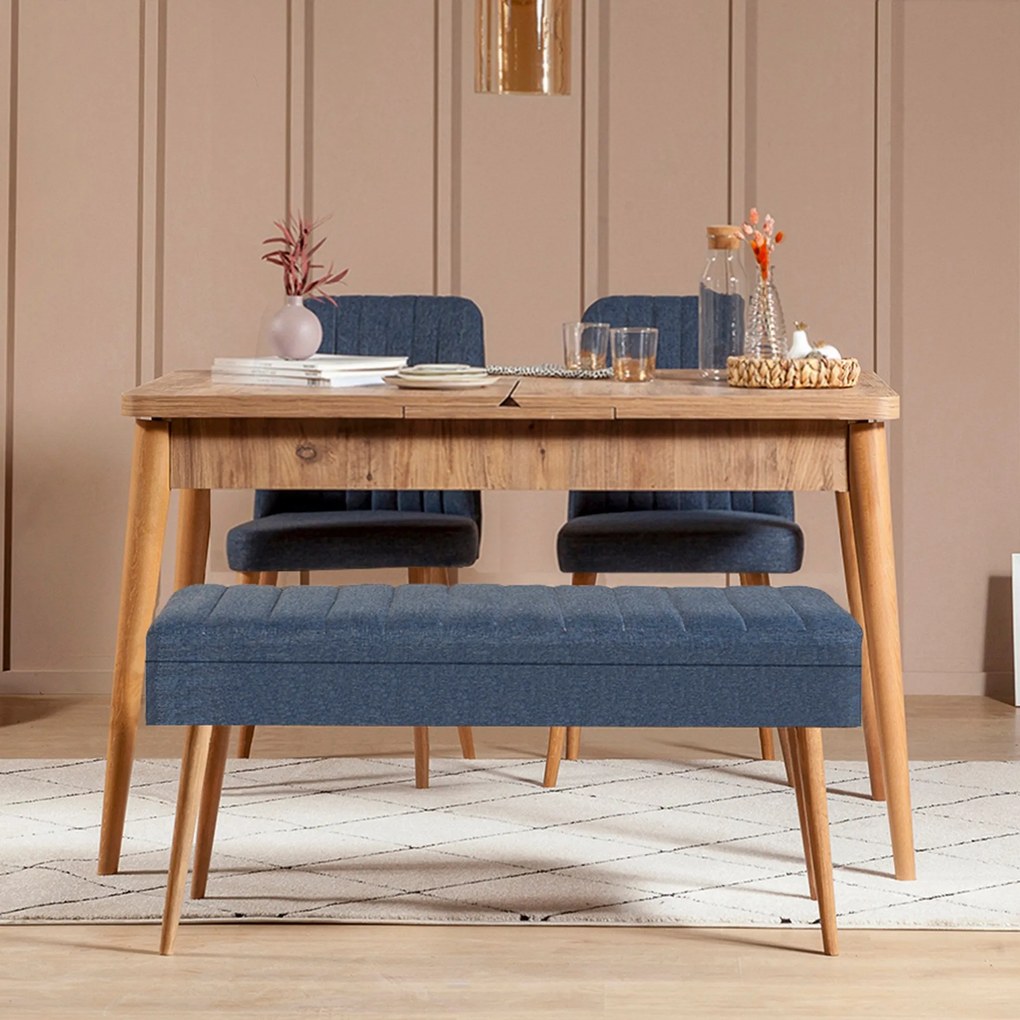 **** Conjunto de Mesa de Jantar Extensível Vina – Pinho Atlântico Azul