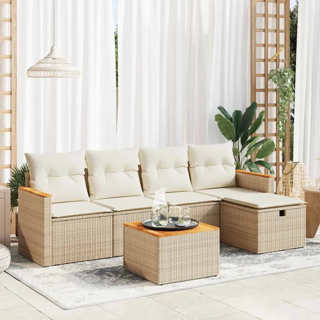 vidaXL 6 pcs conjunto de sofás p/ jardim com almofadões vime PE bege