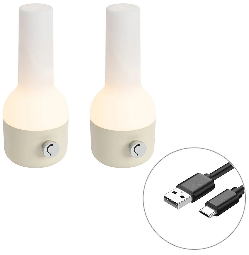 Conjunto de 2 Candeeiros de Mesa para Exterior Bege com Branco Incl. LED Recarregável - Haard