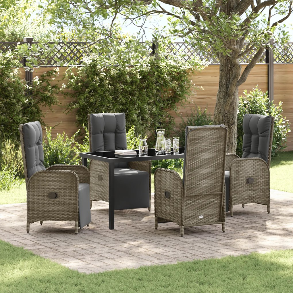 vidaXL Conjunto de Jantar de Jardim com 5 Peças e Almofadas Cinza Polirattan