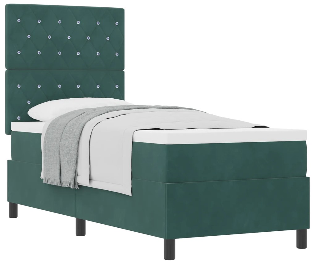 Cama Box Spring com Colchão Verde Escuro 80x200 cm Veludo