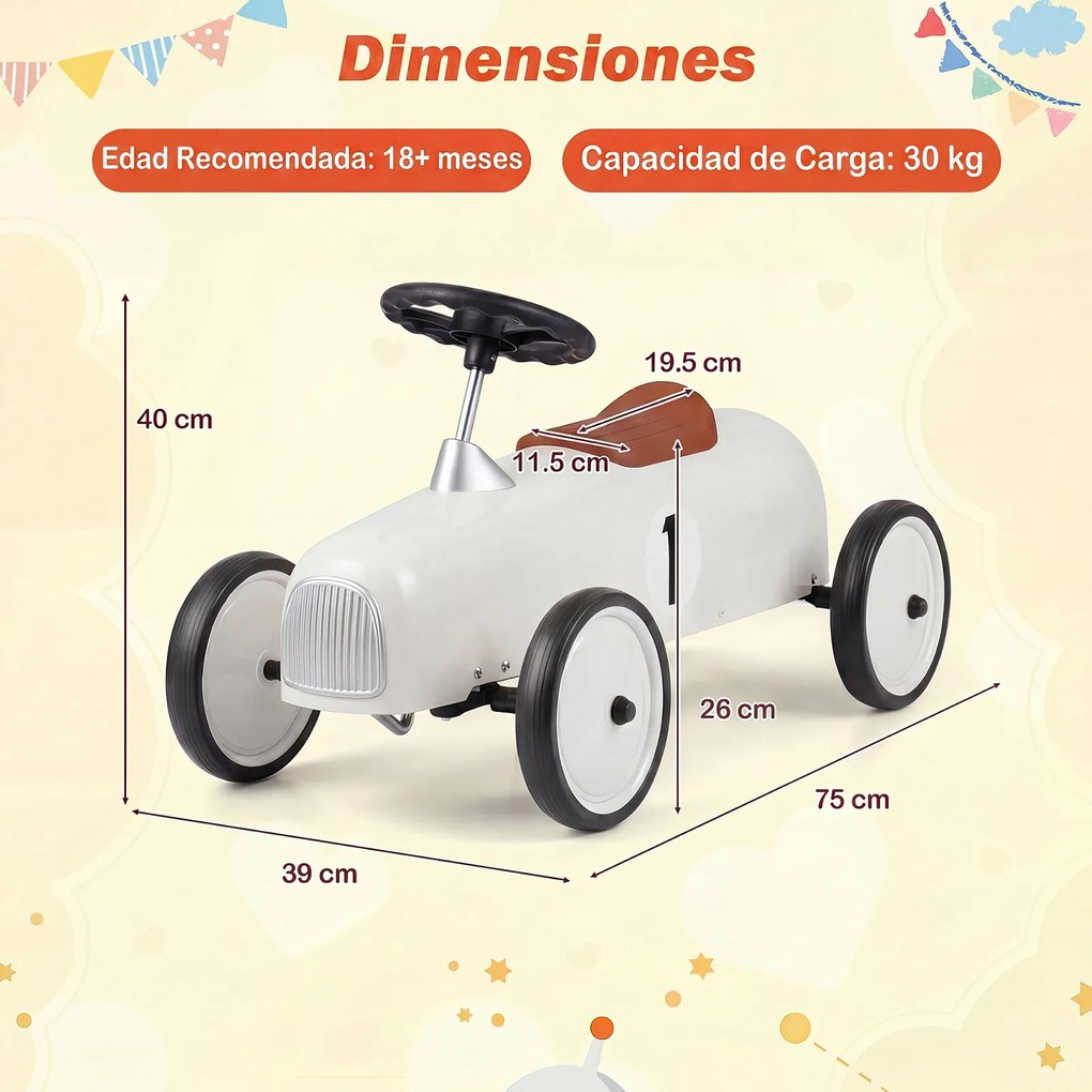 Andador de Bebé Vintage, 75 x 39 x 40 cm, Volante Multifuncional, Branco