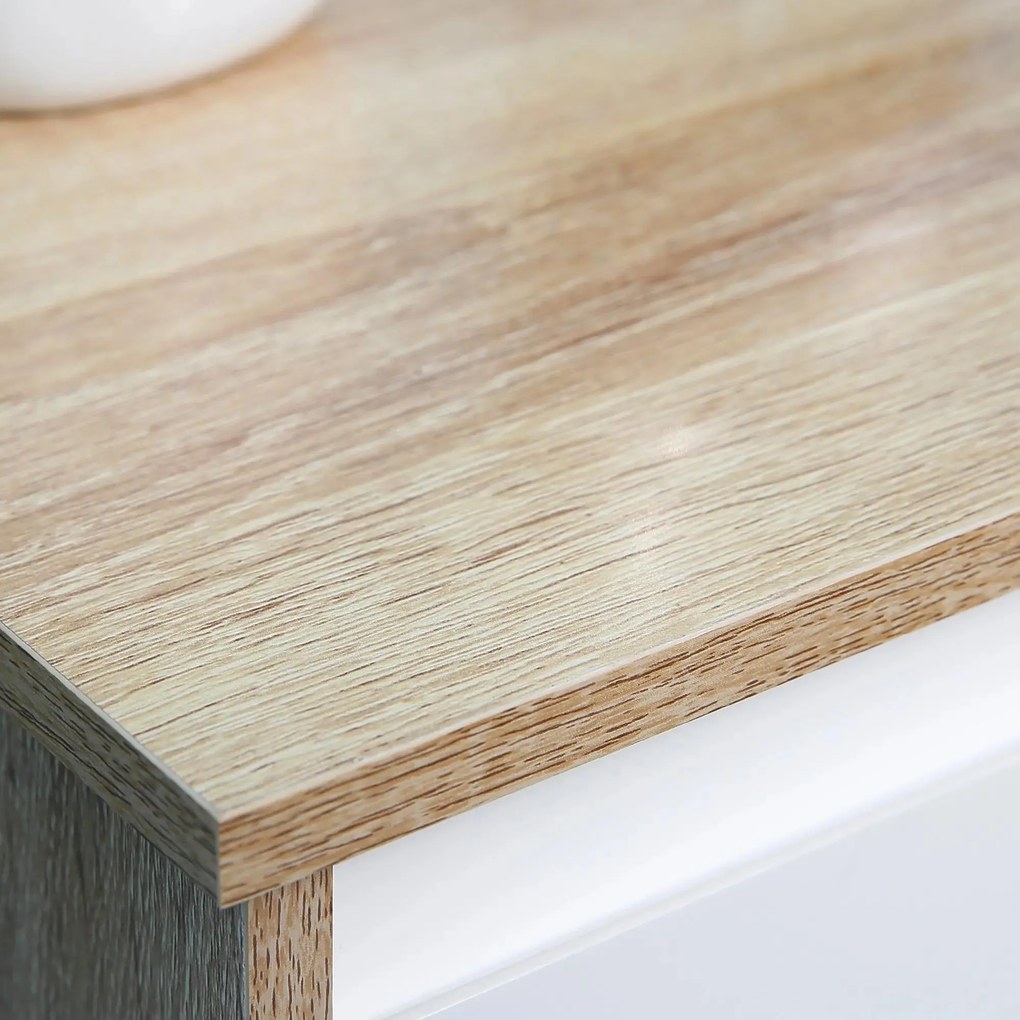Armário Casa de Banho Baixo Armário de Madeira com Gavetas e 2 Prateleiras para Sala de Estar Dormitório Cozinha 32,6x30x90cm Natural e Branco