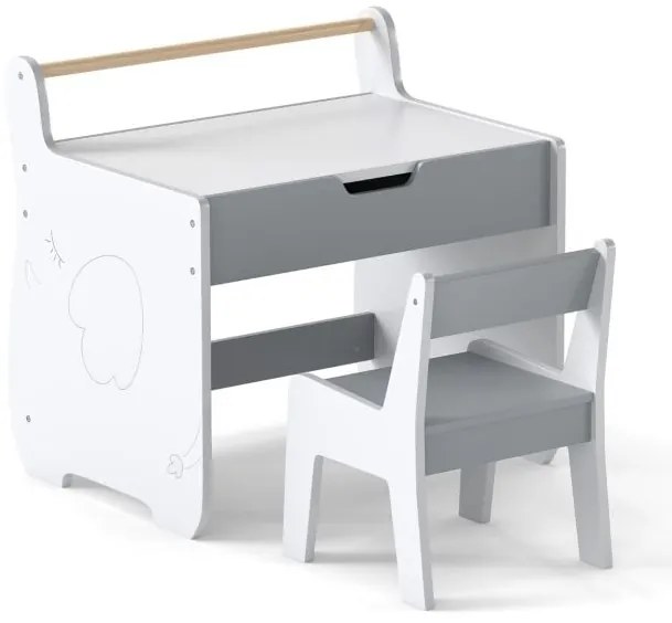 Conjunto de mesa e cadeira infantil com tampo removível 2 em 1 e armazenamento - Branco