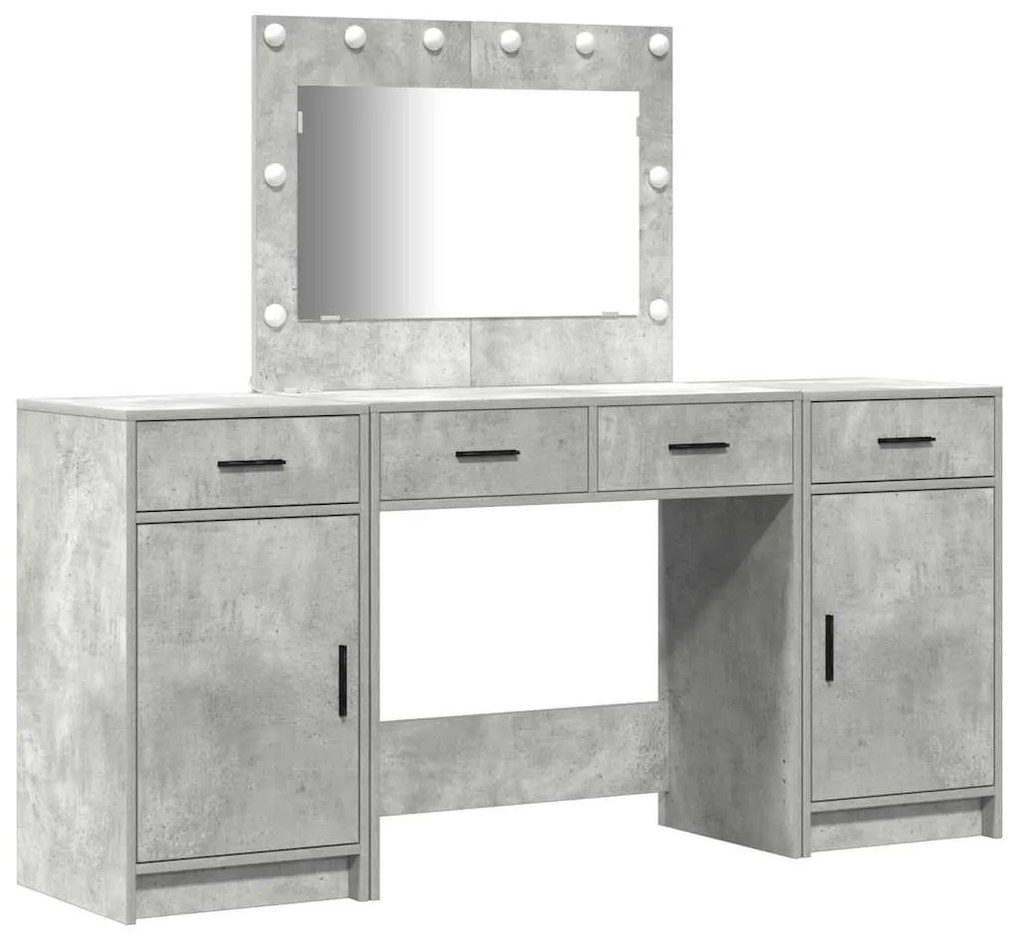 Conjunto de 3 Peças de Mesa de Maquiagem com LEDs em Madeira de Engenh