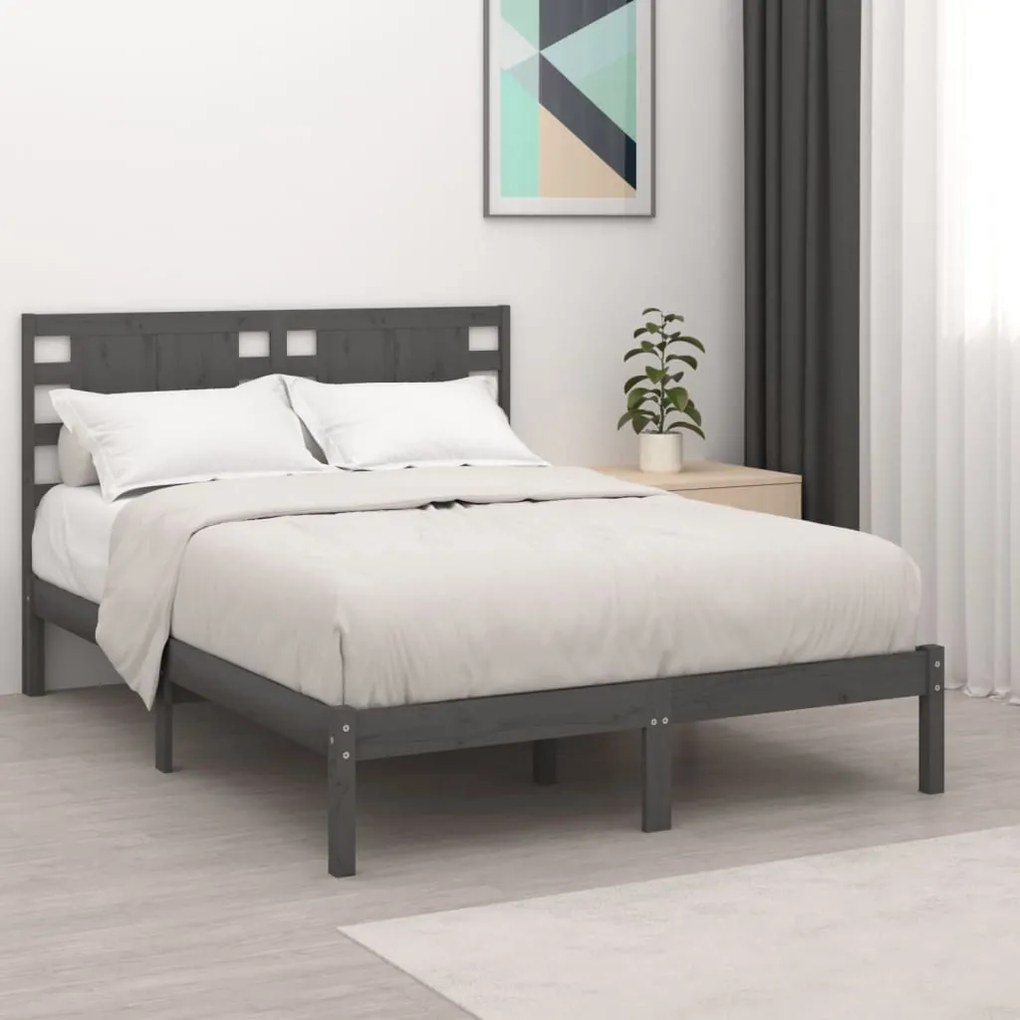 vidaXL Estrutura cama pequena casal 120x190 cm pinho maciço cinza