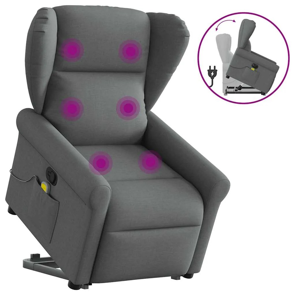 Poltrona elevatória de massagens tecido cinzento-escuro