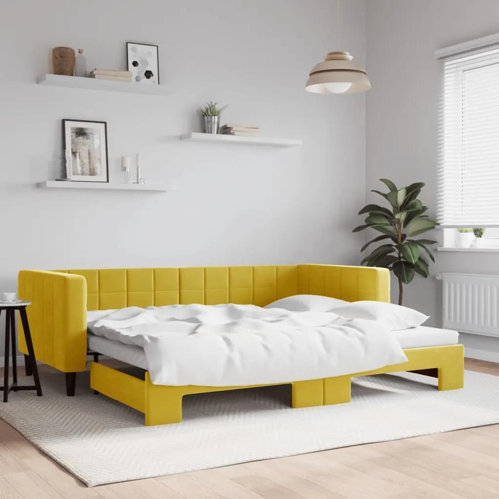 Sofá-cama com gavetão 90x200 cm veludo amarelo