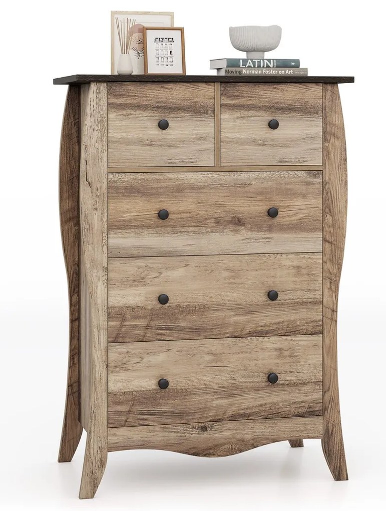 Cômoda estilo fazenda com 5 gavetas dobráveis ​​de tecido e kit antitombamento - cinza