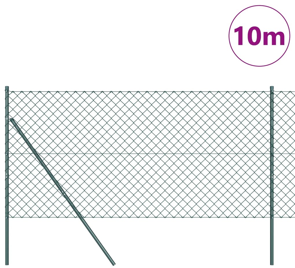 Cerca de Corrente com 7 Postes 1,2x10 m Aço Galvanizado Verde
