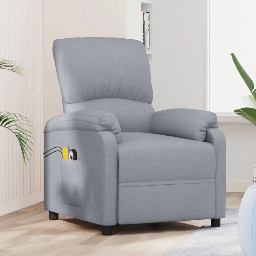 vidaXL Poltrona de massagens elétrica tecido cinzento-claro