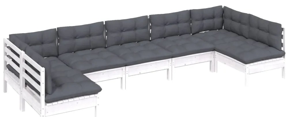 7 pcs conj. lounge de jardim c/ almofadões pinho maciço branco