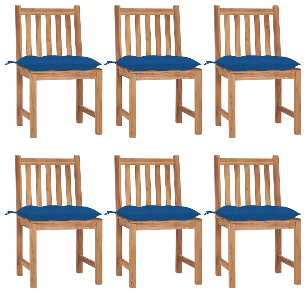 vidaXL Cadeiras de jardim 6 pcs c/ almofadões madeira de teca maciça