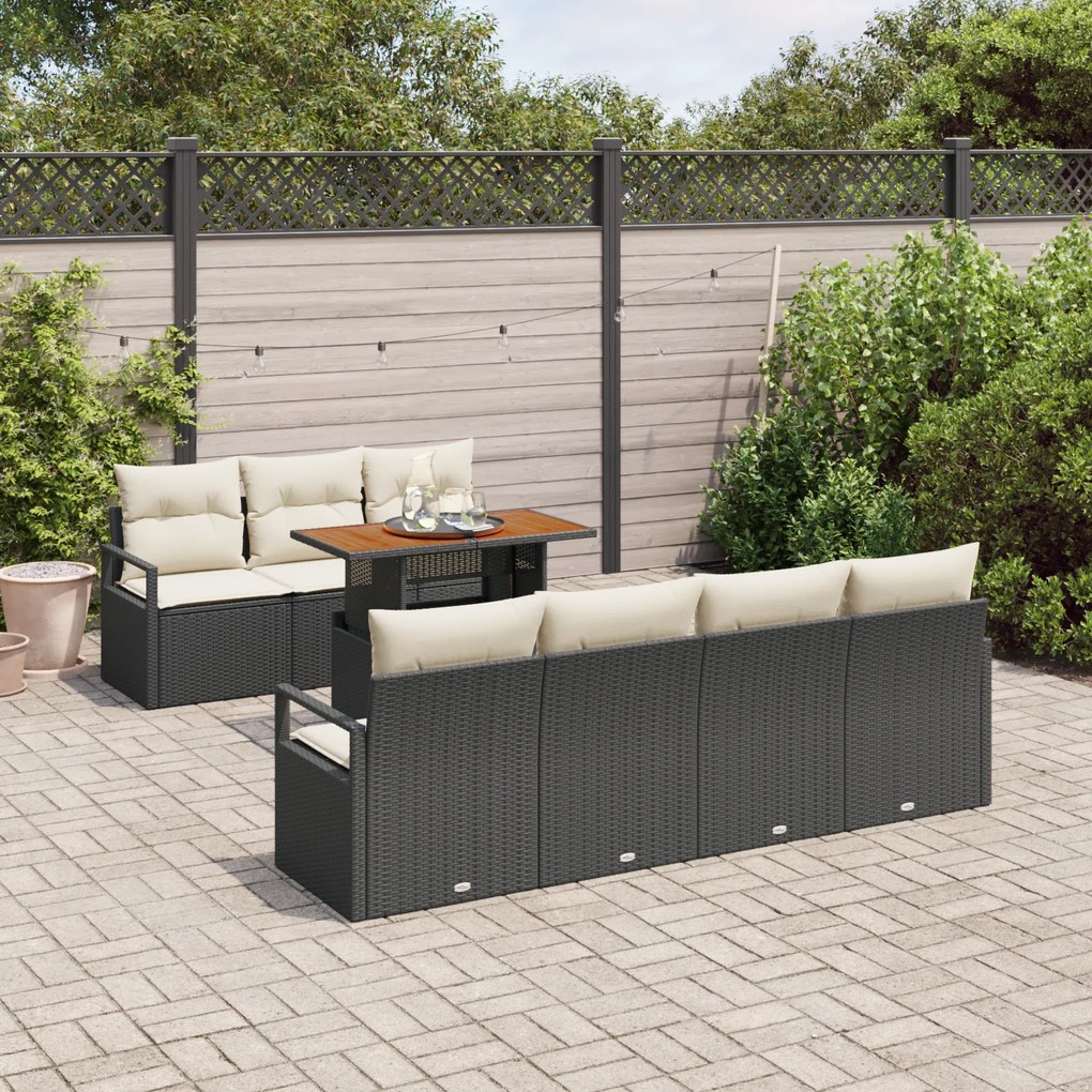 Conjunto de Sofá de Jardim vidaXL com Almofadas Preto Vime Poliéster,
