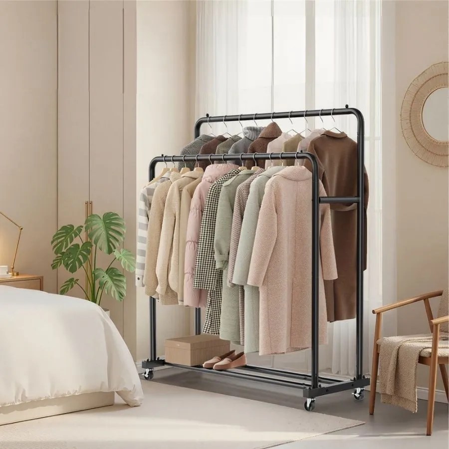 Guarda roupa aberto com rodas 46,5 x 110 x 155,5 cm Preto