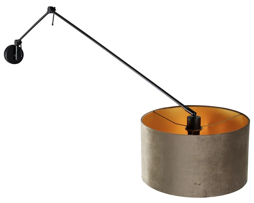 Candeeiro de parede preto com abajur em veludo taupe 35 cm ajustável - Blitz