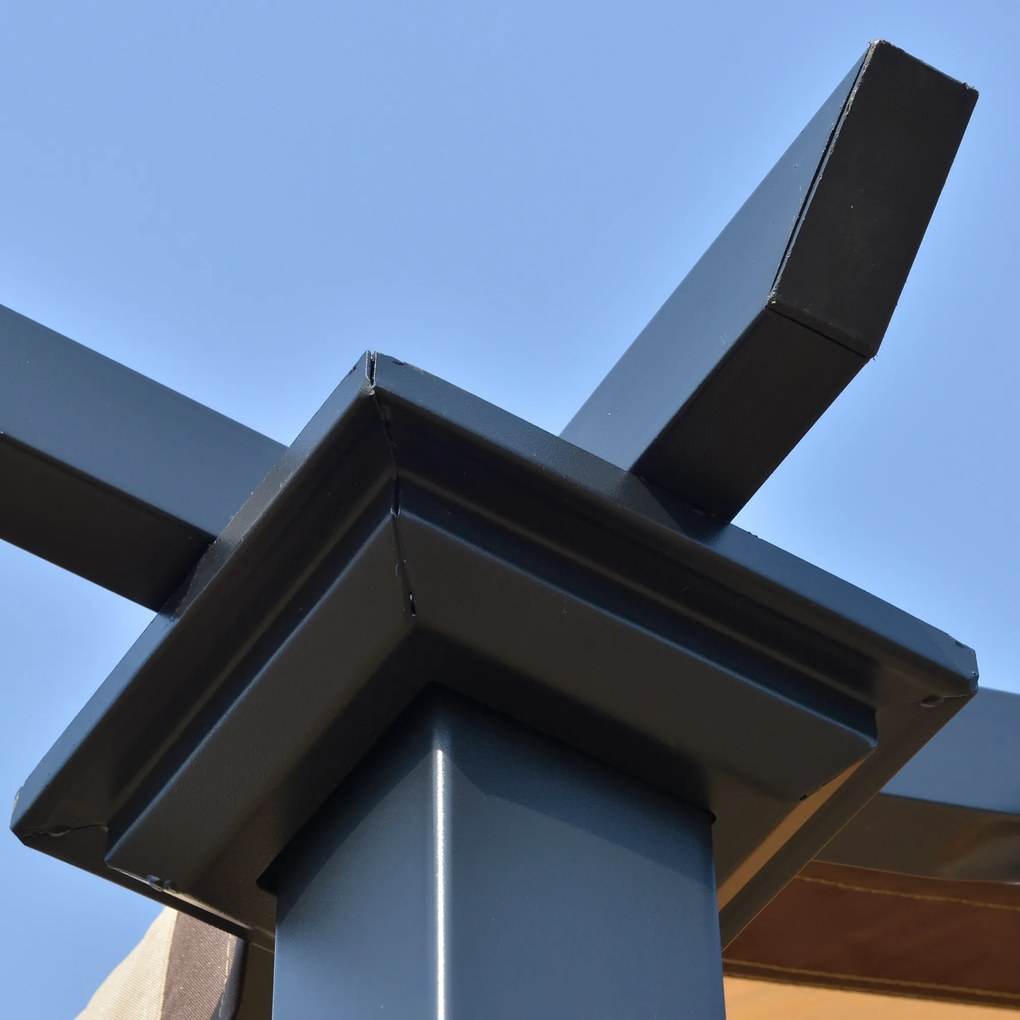 Pergola 3x2,5 m com teto retrátil para jardim pátio Terraço Tecido de poliéster parafusado resistente aos raios UV Bege