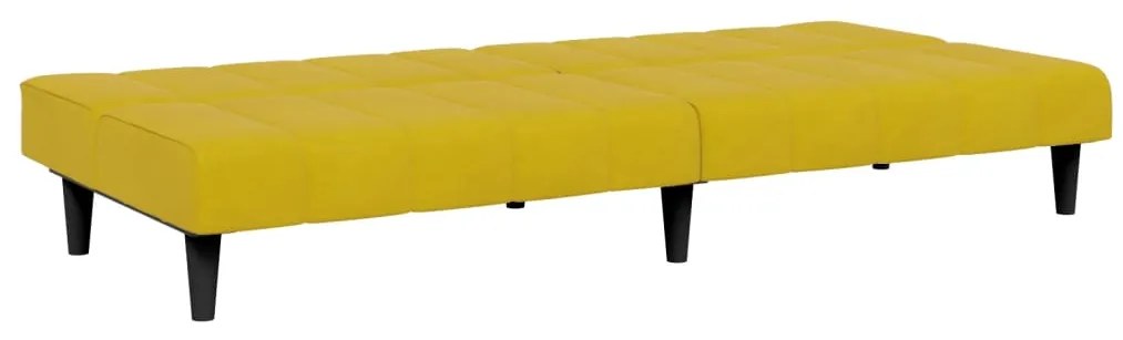 Sofá-cama 2 lugares c/ apoio de pés veludo amarelo