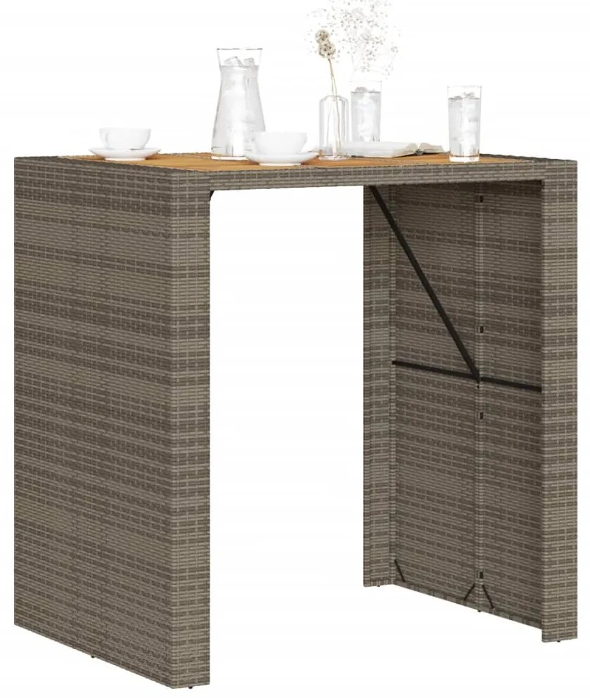 Mesa de bar para jardim com tampo em acácia vime PE cinza