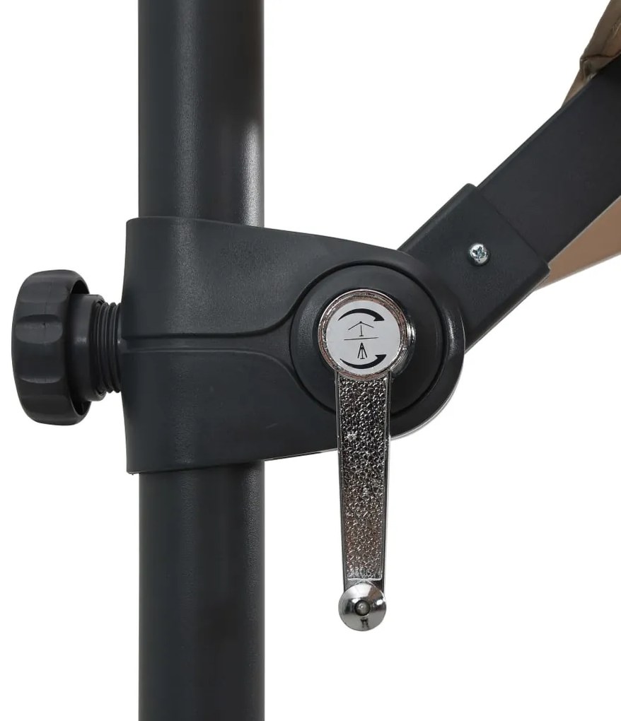 Guarda-sol cantilever luzes LED/poste aço cinzento-acastanhado
