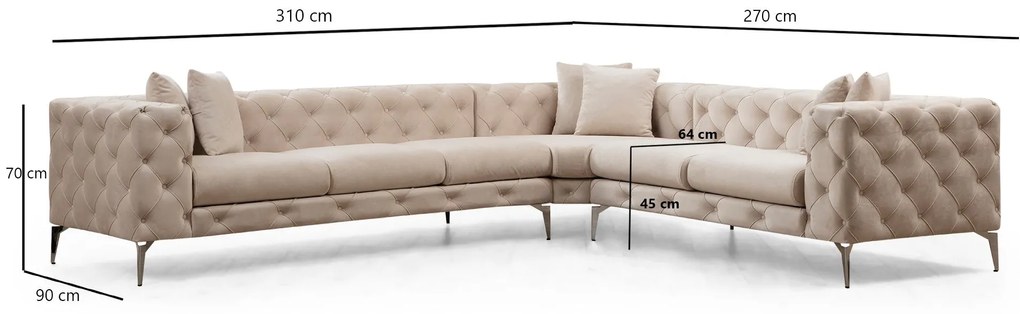 Sofá de Canto Como – Ecru – 310 cm x 70 cm x 270 cm