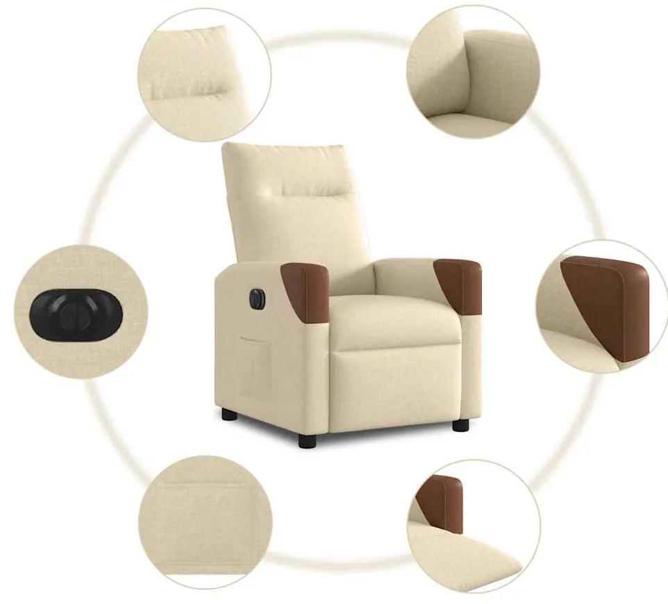 Poltrona reclinável elétrica tecido cor creme