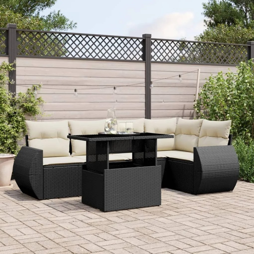 vidaXL 6 pcs conjunto sofás de jardim c/ almofadões vime PE preto