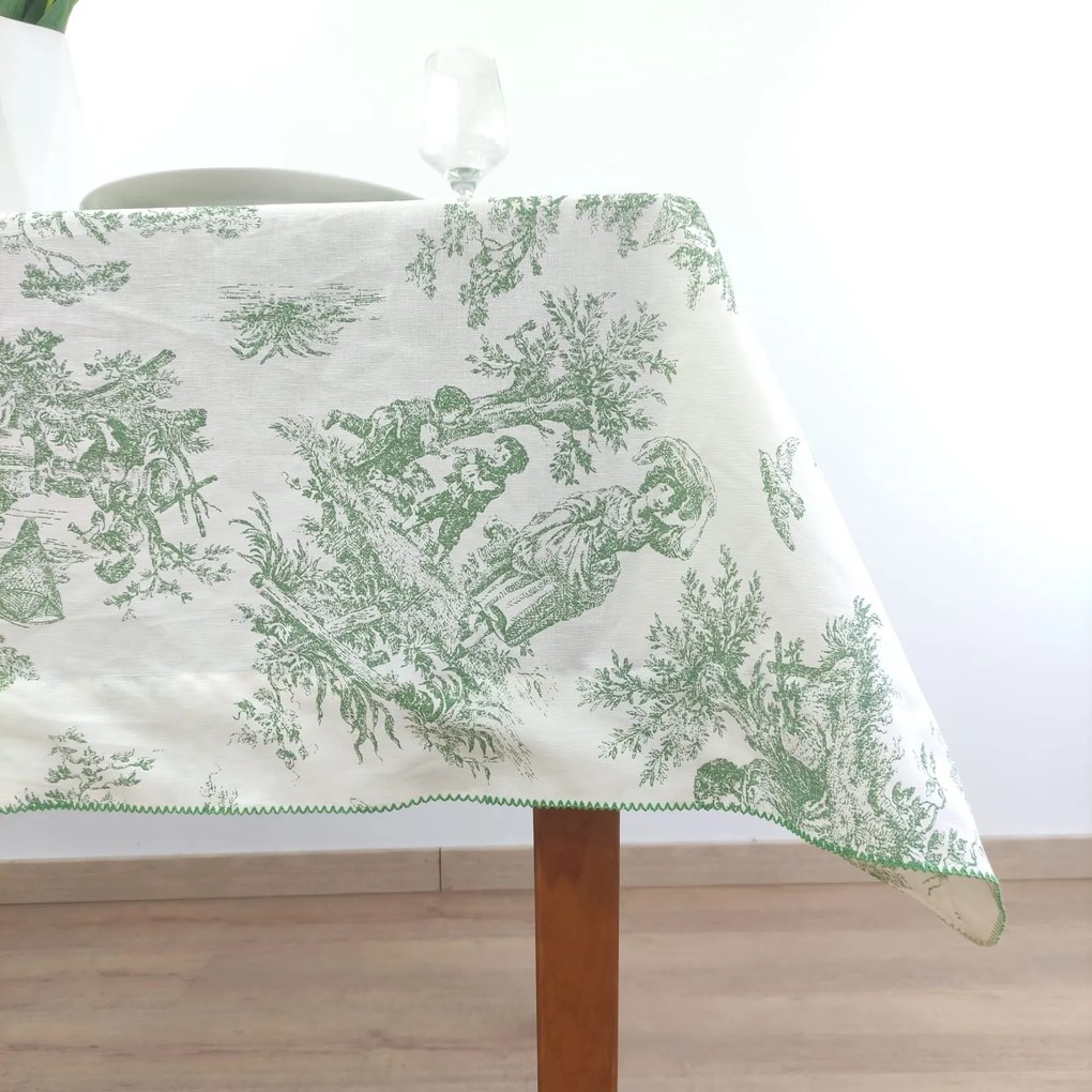 Toalha de Mesa Linho COL Toile de Jouy Green Beijinho