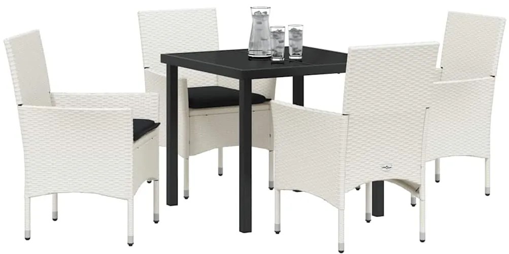 Conjunto de Jantar de Jardim com 5 Peças e Almofadas Brancas em Polyra