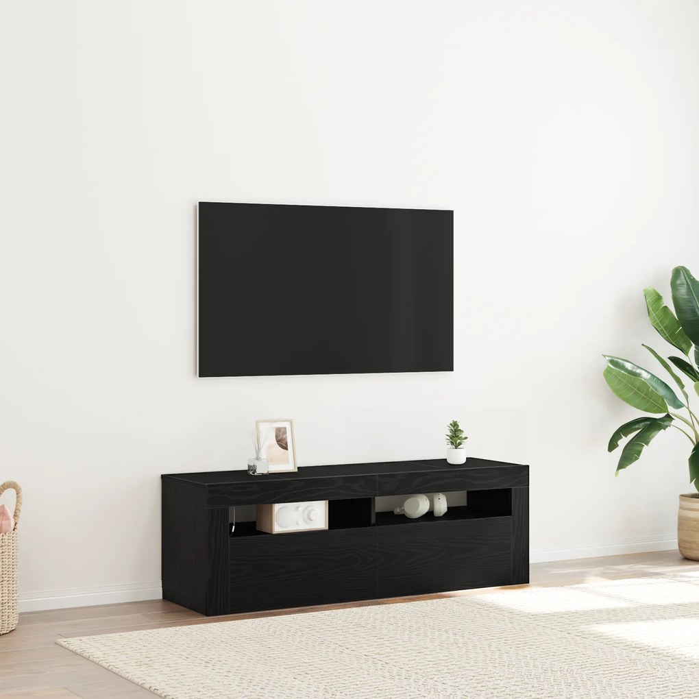 Estante para TV vidaXL com LED Carvalho Preto 120x35x40 cm Madeira de engenheiria