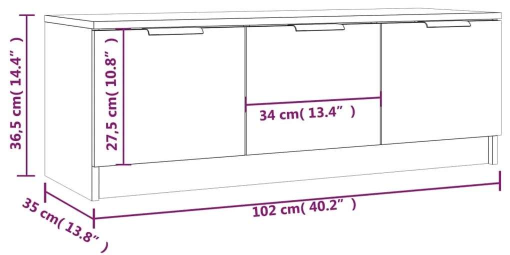 Móvel para TV 102x35x36,5 cm madeira processada preto